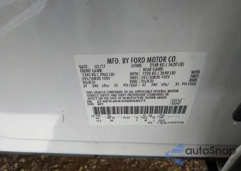 2017 Ford Edge Titanium z USA, uszkodzony, nr VIN 2FMPK4K83HBB68577